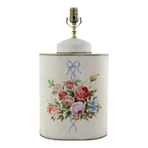 Vintage Export Tea Cans Hand-Painted English Floral Table Lamps. Hand-Painted Table Lamps, Vintage Table Lamps