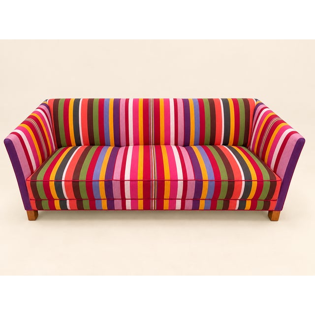 Danish Sofa from the 1960, expertly recovered in Hamaca Rojo Fabric by Angelo Donghia. 100% Cotton. The sofa is not...