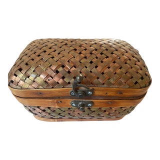 Woven Copper and Brass Basket For Sale