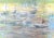 Large Vintage Expressionist Abstract Seascape Painting With Sailboats For Sale - Image 4 of 8