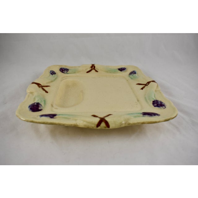 Late 19th Century Rustic French Provençal Majolica Square Asparagus Plate For Sale - Image 5 of 10