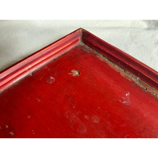 19th Century Chinese Elmwood Red Lacquer Tea Tray - Hand Made & Hand Painted Description A magnificent discovery from the...