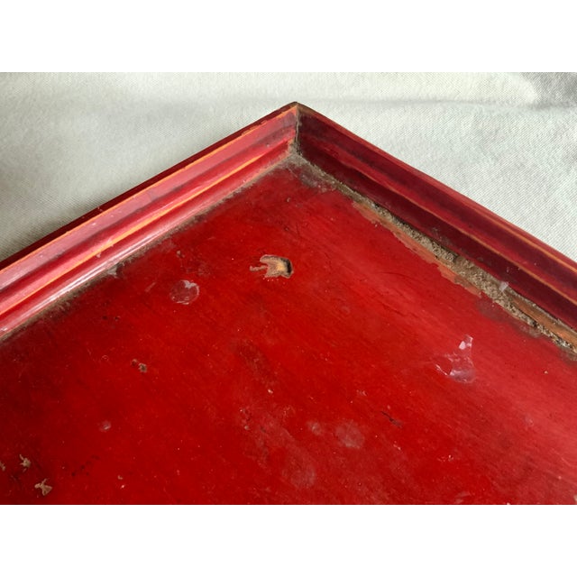 19th Century Chinese Elmwood Red Lacquer Tea Tray - Hand Made & Hand Painted Description A magnificent discovery from the...