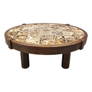 Round Ceramic Coffee Table by Barrois for Vallauris, 1960s For Sale