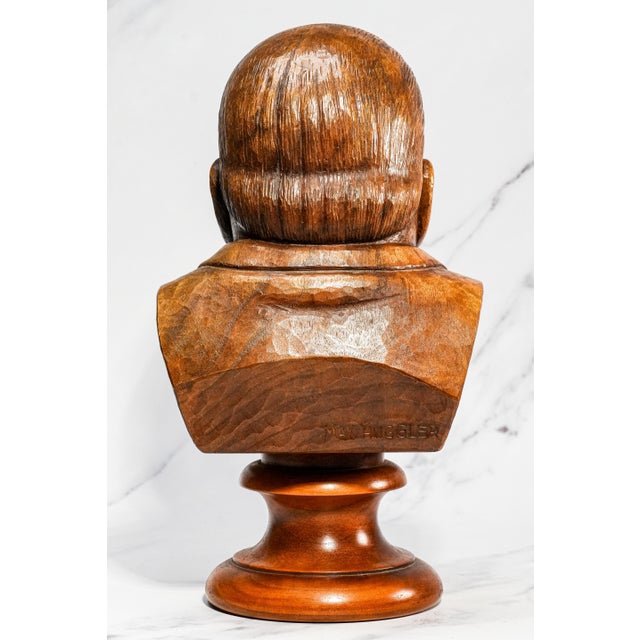 Nice Large Antique Winston Churchill Carved Wood Bust Statue Sculpture Home Decor For Sale - Image 10 of 15