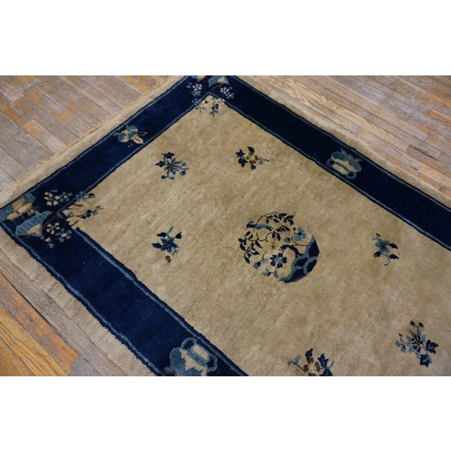 1920s Beige Foliate Medallion Antique Chinese Peking Carpet 4' X 5'9" Knotted Wool Rug For Sale - Image 4 of 10