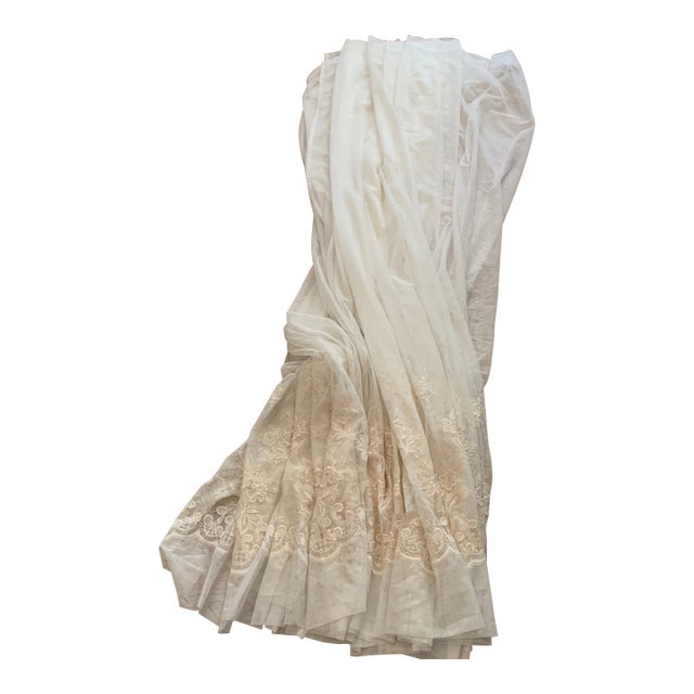 Vintage Extra Wide Ivory Floral Lace Sheer Drapery Panel For Sale