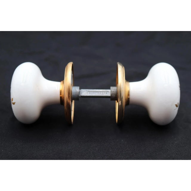 Art Deco Vintage Colorful Floral Porcelain & Brass Passage Door Knob Set For Sale - Image 3 of 8