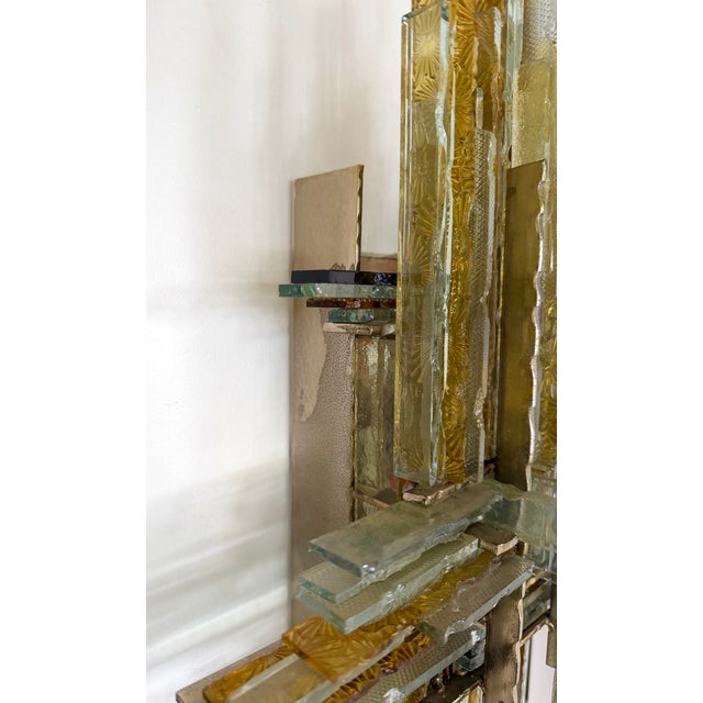 Pair of Hammered Glass Wrought Iron Sconces by Biancardi, Italy, 1970s For Sale - Image 12 of 14