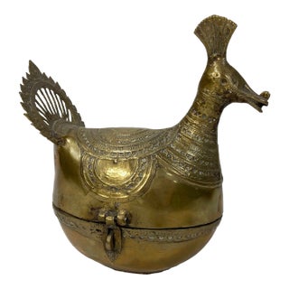 Vintage Indian Dhokra Brass Peacock Box For Sale