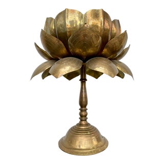 Mid 20th Century Large Tall Brass Lotus Candle Holder For Sale