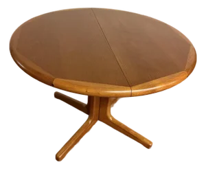 1960s Round Teak Pedestal Dining Table With 1 Leaf