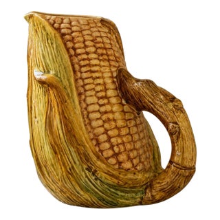 Vintage Italian Majolica Corn Pitcher With Sculptural Husk Handle For Sale