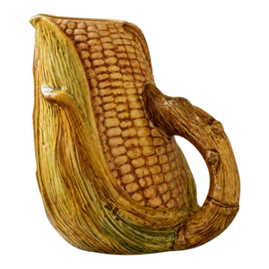 Vintage Italian Majolica Corn Pitcher With Sculptural Husk Handle