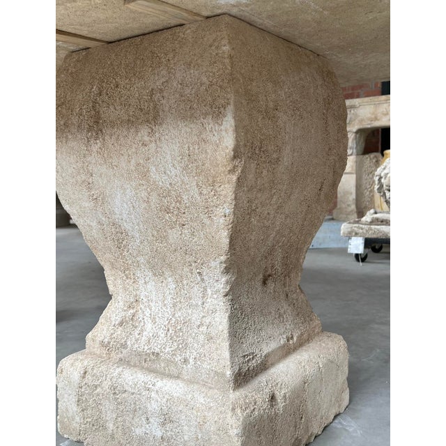 Stone Authentic Hand Carved 3-Pedestal Limestone Garden Table From Provence, France For Sale - Image 7 of 18