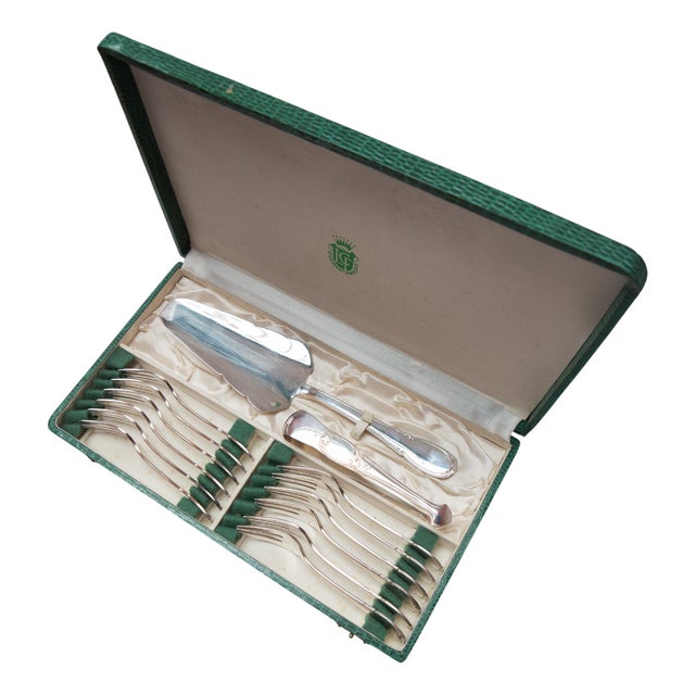 Silver-Plated Dessert Cutlery Service for 12 from Le Couvert Français, 1970s, Set of 14 For Sale
