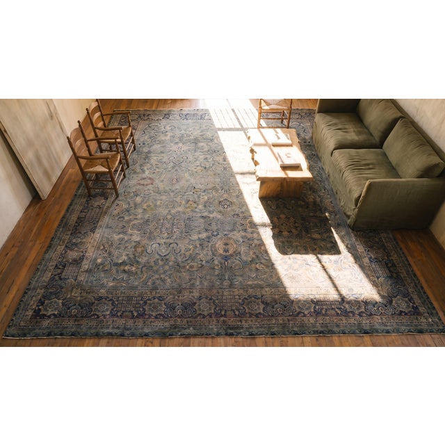 Fine Classic Traditional Sky Blue Color With Allover Pattern Antique Persian Kerman Rug For Sale - Image 11 of 11