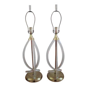 Dorothy Thorpe Mid Century Lucite Helix Table Lamps - A Pair