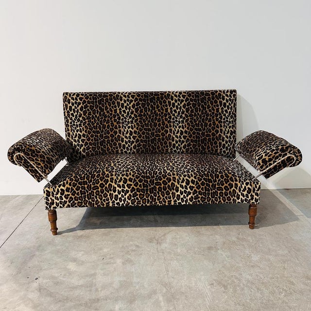 Vintage Leopard Velvet Sofa with Drop-Down Arms, France For Sale - Image 12 of 14