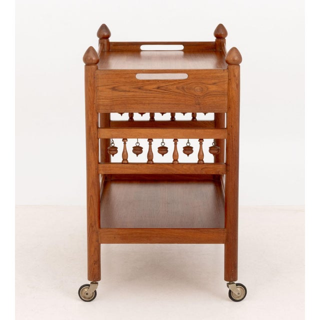 Brown Danish Teak Rolling Tea Trolley For Sale - Image 8 of 9