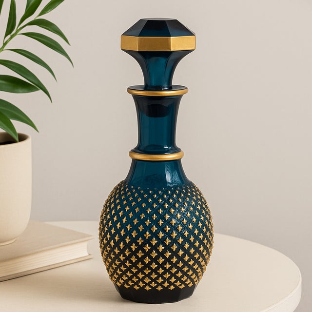 This striking mid-century decanter, made in Italy and labeled “Norleans Crystal,” is a rare example of Empoli-style...