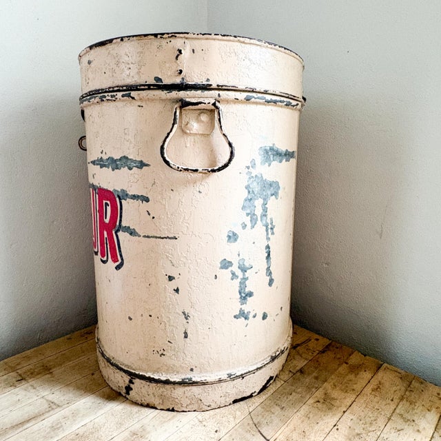 1920s Antique Metal Flour Tin With Hand Painted Lettering For Sale - Image 5 of 12