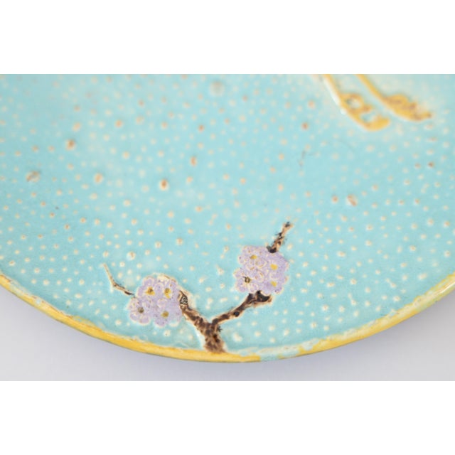 Joseph Holdcroft 19th Century English Joseph Holdcroft Turquoise Majolica Flying Crane Plate For Sale - Image 4 of 8