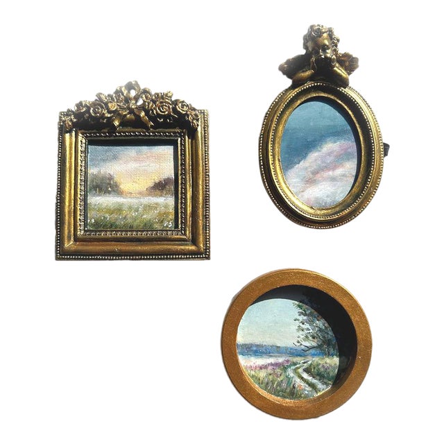 Original Painting Wall Decor Small Framed Wall Art by Valeriya Serova - Set of 3 For Sale
