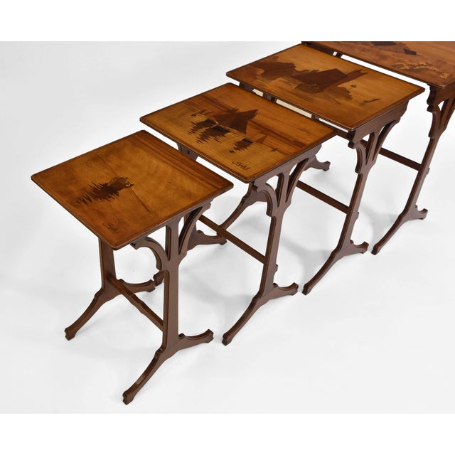 Art Nouveau Seascape Boats Nesting Tables by Emile Gallé, 1900s, Set of 4 For Sale - Image 3 of 18