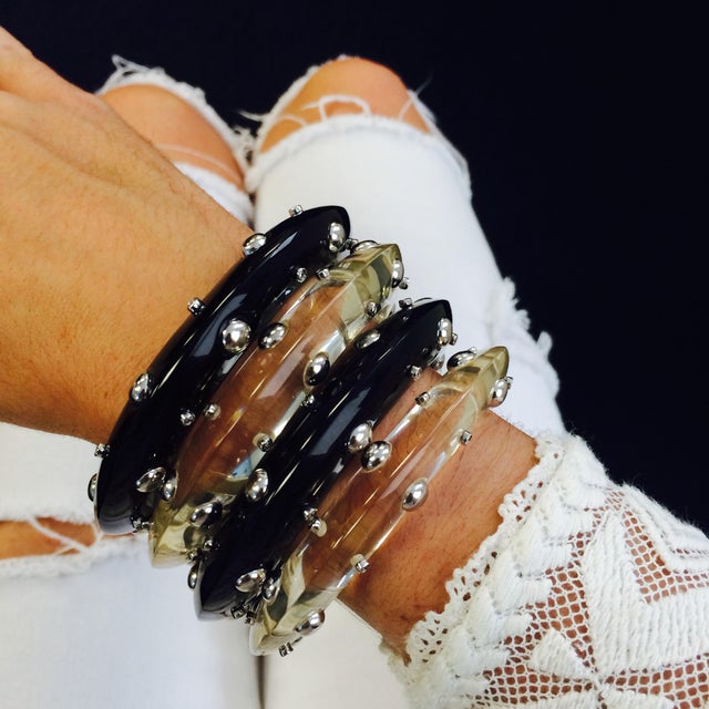 Metal Miriam Salat Jungle Backlit Resin 70s Style Slip On Bangle For Sale - Image 7 of 17