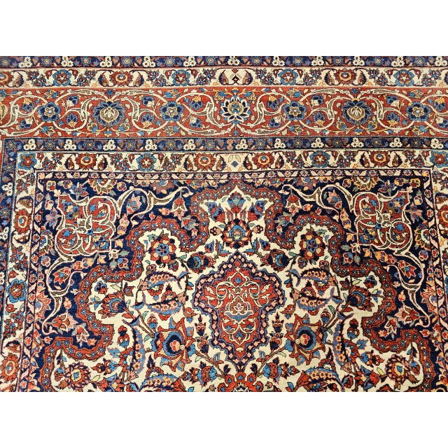 Textile Vintage Persian Isfahan Rug, Hand-Knotted Wool, Floral Pattern, Ivory & Red, 8x12 For Sale - Image 7 of 18