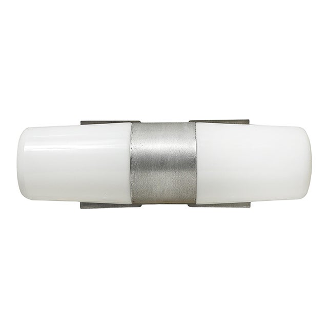 Mid-Century Milk Glass & Brushed Aluminum Cylindrical Vanity Light by Paul Mayen For Sale