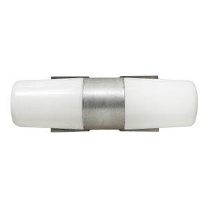Mid-Century Milk Glass & Brushed Aluminum Cylindrical Vanity Light by Paul Mayen
