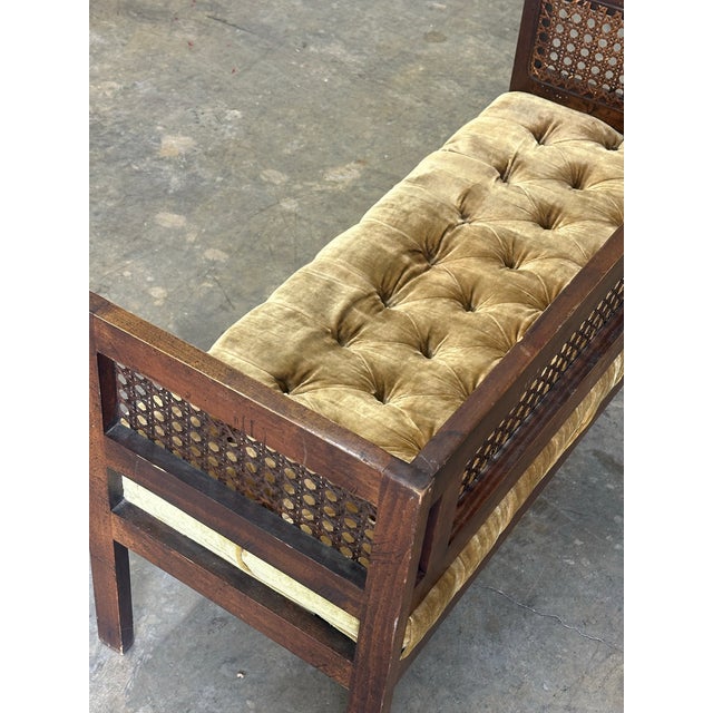 1970s Walnut and Cane Window Bench For Sale - Image 9 of 10