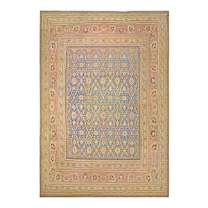1870s Blue Navy Floral Antique Persian Khorassan Moud Rug 13'2" X 20'2" Handwoven Wool Carpet