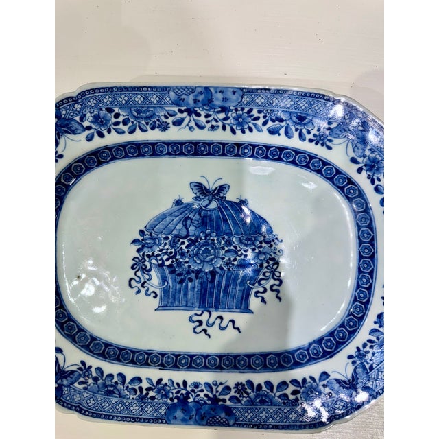 Chinese Export Porcelain Shaped Dish, Blue and White With Flower Basket, Qing Dynasty, Circa 1800 For Sale - Image 11 of 17