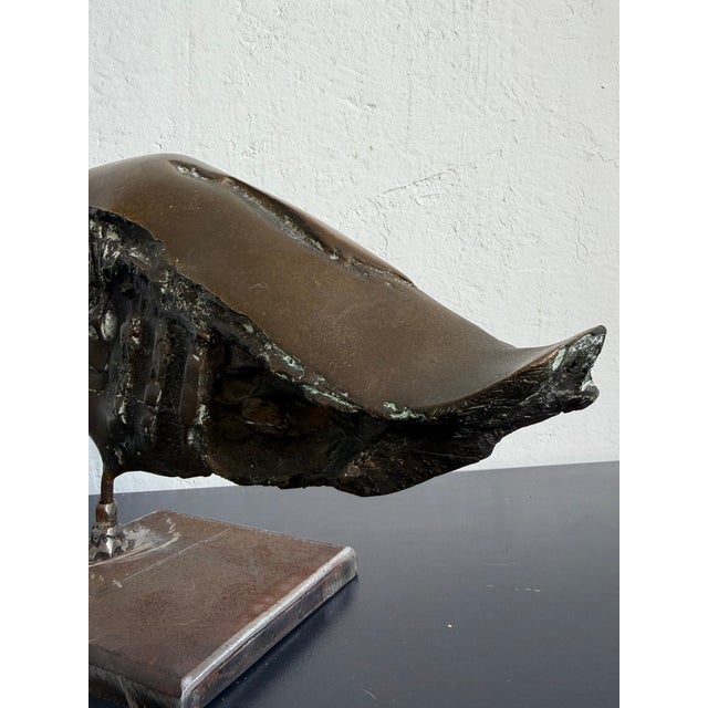 Metal Brazilian Modernist Fossilized Bronze Fish Sculpture on Steel Base by Mário Agostinelli, 1980s For Sale - Image 7 of 14