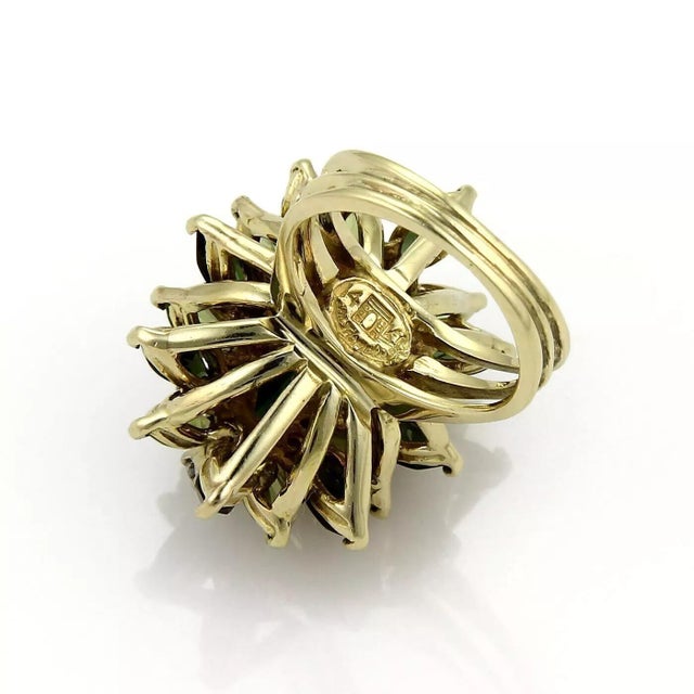 Le Triomphe Diamond & Tourmaline 14k Yellow Gold Cluster Ring, Size 6.75 For Sale - Image 4 of 5