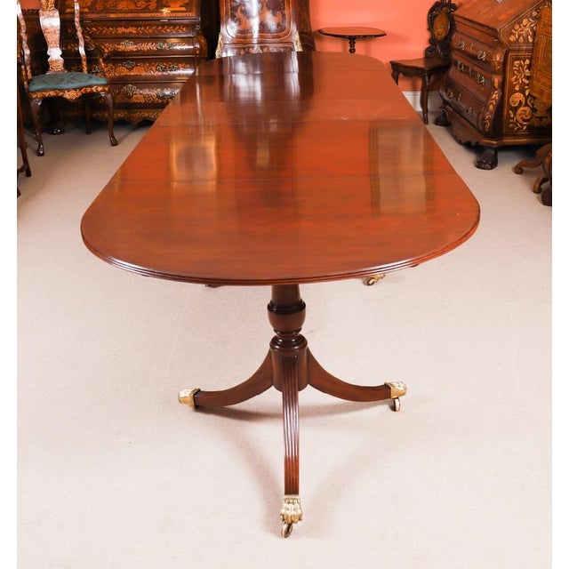 Antique Regency Revival 3-Pillar Dining Table and Shield Back Chairs, 1900s, Set of 13 For Sale - Image 9 of 15