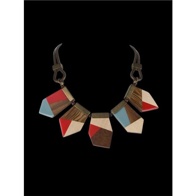2020s Modernist Necklace Lela Rose Wood Resin Colorblock Collar Bib For Sale - Image 5 of 12