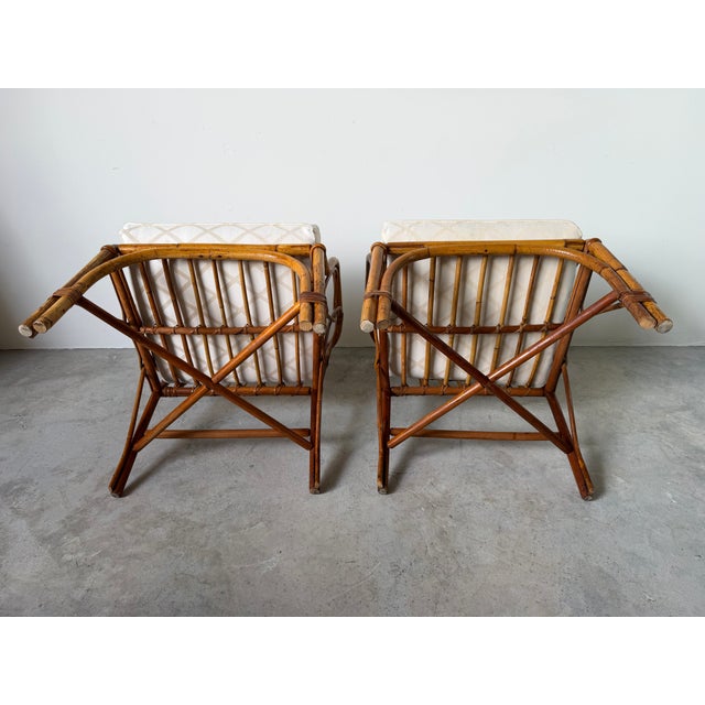 1970's Vintage Coastal Bamboo Rattan Barrel Lounge Chairs - A Pair For Sale - Image 15 of 17