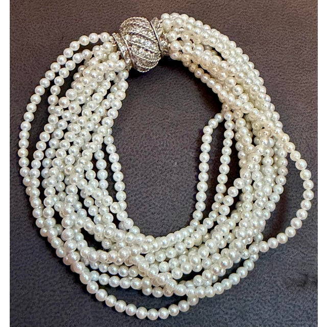 3.1 Mm Akoya Japanies Pearl Multi Strand Bracelet, 14kwg Diamond Clasp, 8 Inch For Sale - Image 12 of 12