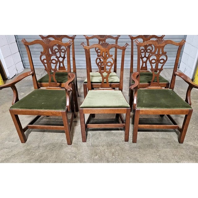 Late 20th Century Set of 6 Eldred Wheeler Chippendale Style Cherry Dining Chairs Bench Made For Sale In Cleveland - Image 6 of 12