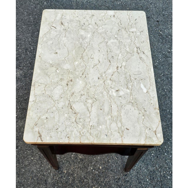 1960s Regency Style Tiered Mahogany Side Table With Marble Top For Sale - Image 10 of 10