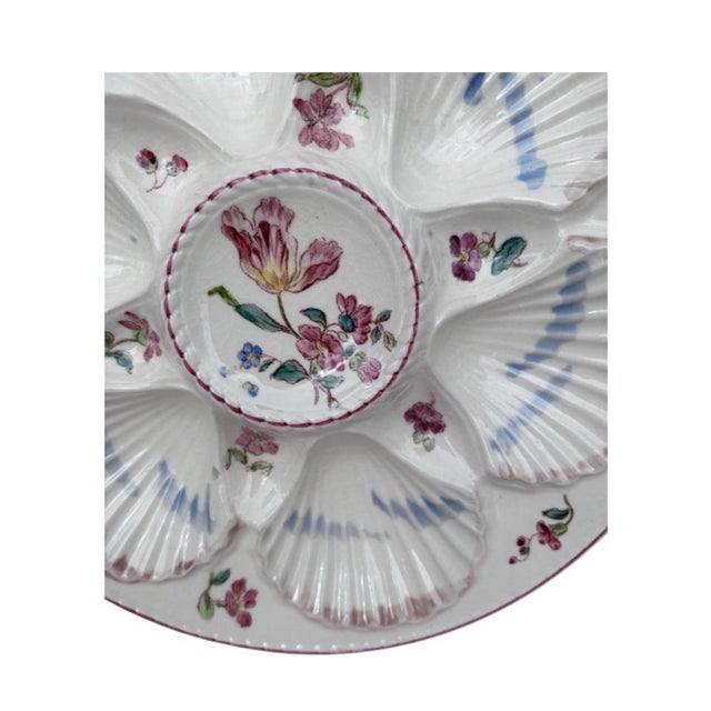 French 19th Century Majolica Oyster Flowers Plate Longchamp For Sale - Image 3 of 5