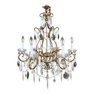 French Marie Therese Hollywood Regency Style Cut Crystal Chandelier, 6 Arms For Sale