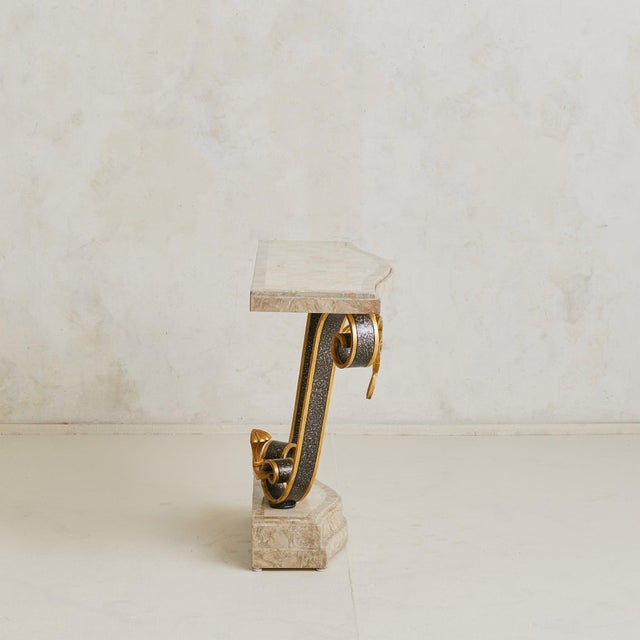 Late 20th Century Tessellated Marble + Gilt Metal Console Table, Late 20th Century For Sale - Image 5 of 11