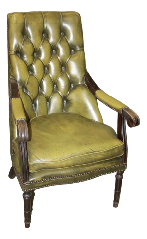 Olive Green Tufted Leather Chesterfield Library Chair, 1970s