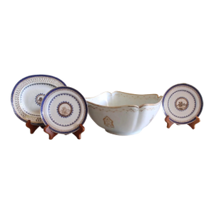 Fine Chinese Export Porcelain, Blue and Gilt- Group of Four Pieces