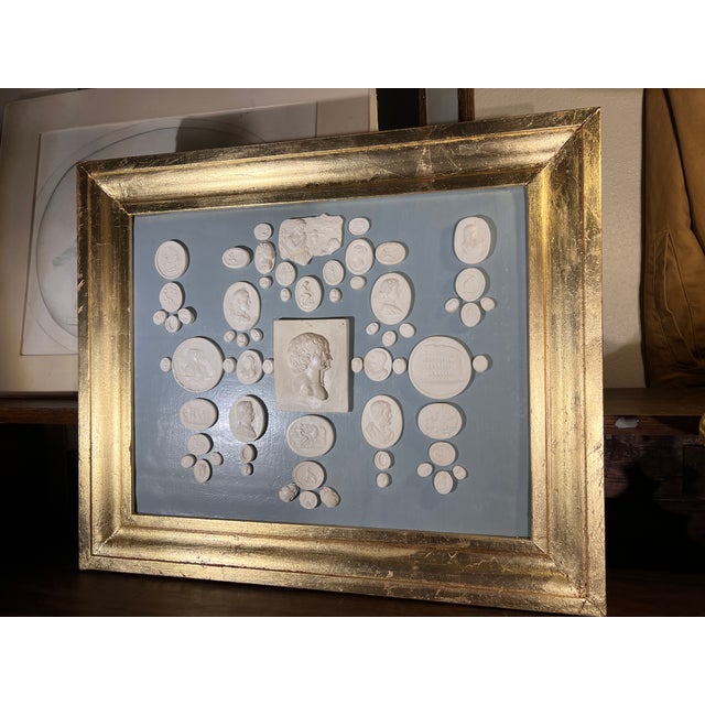 Neoclassical French Blue Leather Ground Giltwood Frame With White Plaster Classical Casts For Sale - Image 9 of 9
